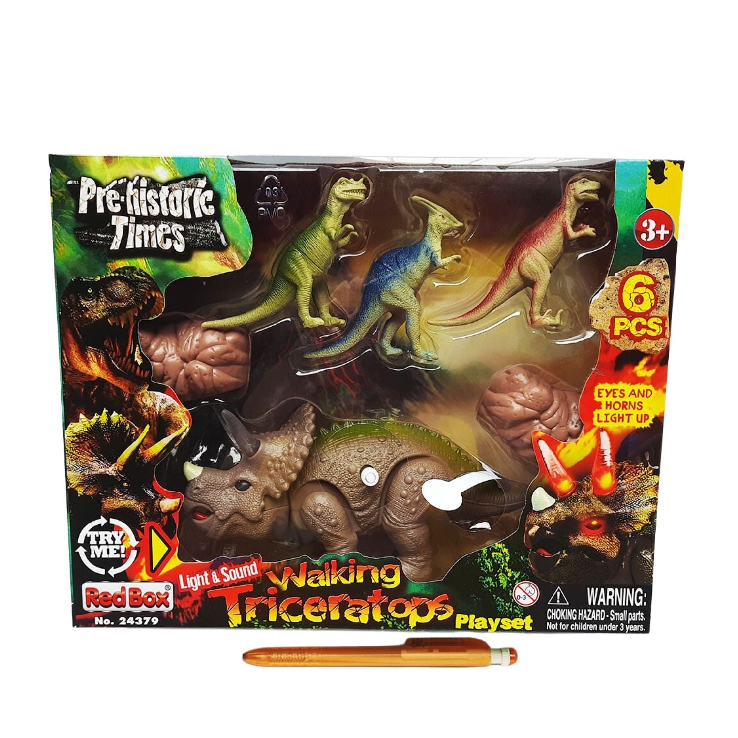 Prehistoric Times Dinosaur Playset with Light & Sound Wind-Up Triceratops