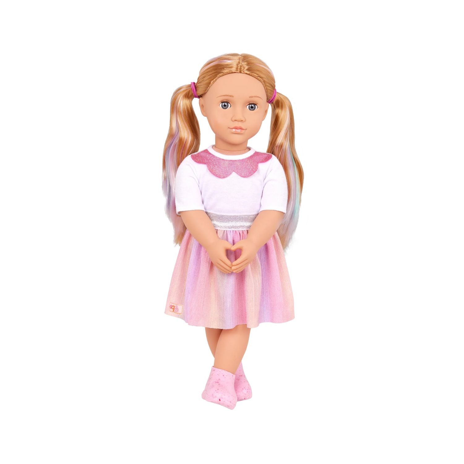 Our Generation Classic 18inch Fashion Doll Coralyn in Rainbow Skirt Outfit