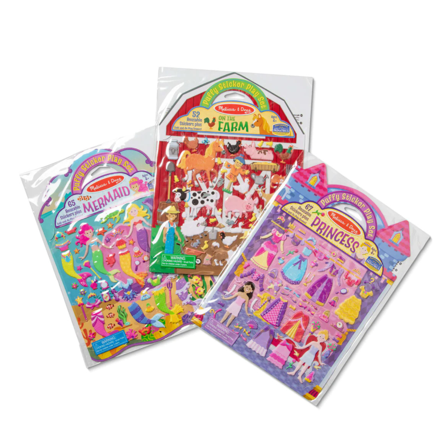 Melissa & Doug Puffy Sticker Bundle - Farm, Princess & Mermaid