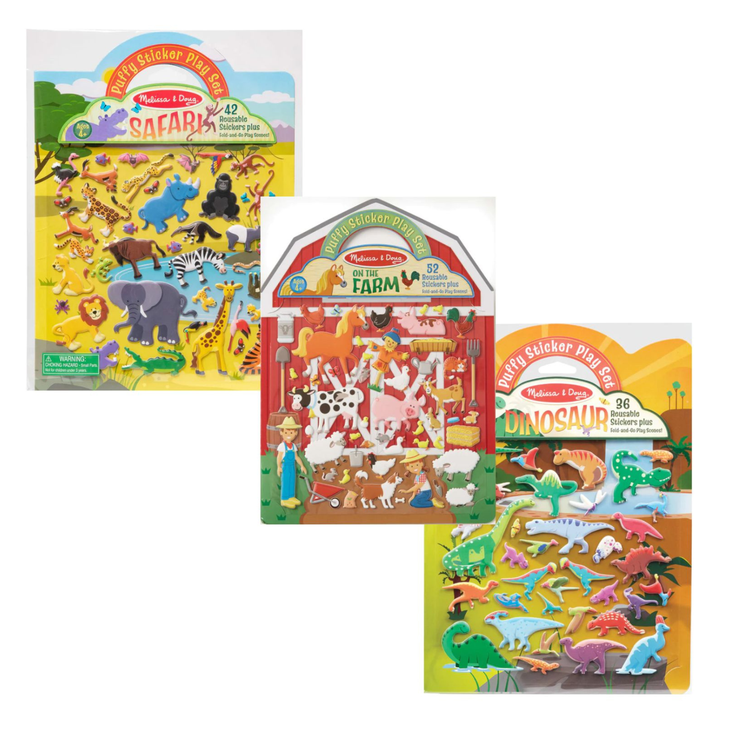 Melissa & Doug Puffy Sticker Bundle - Safari, Farm and Dinosaur