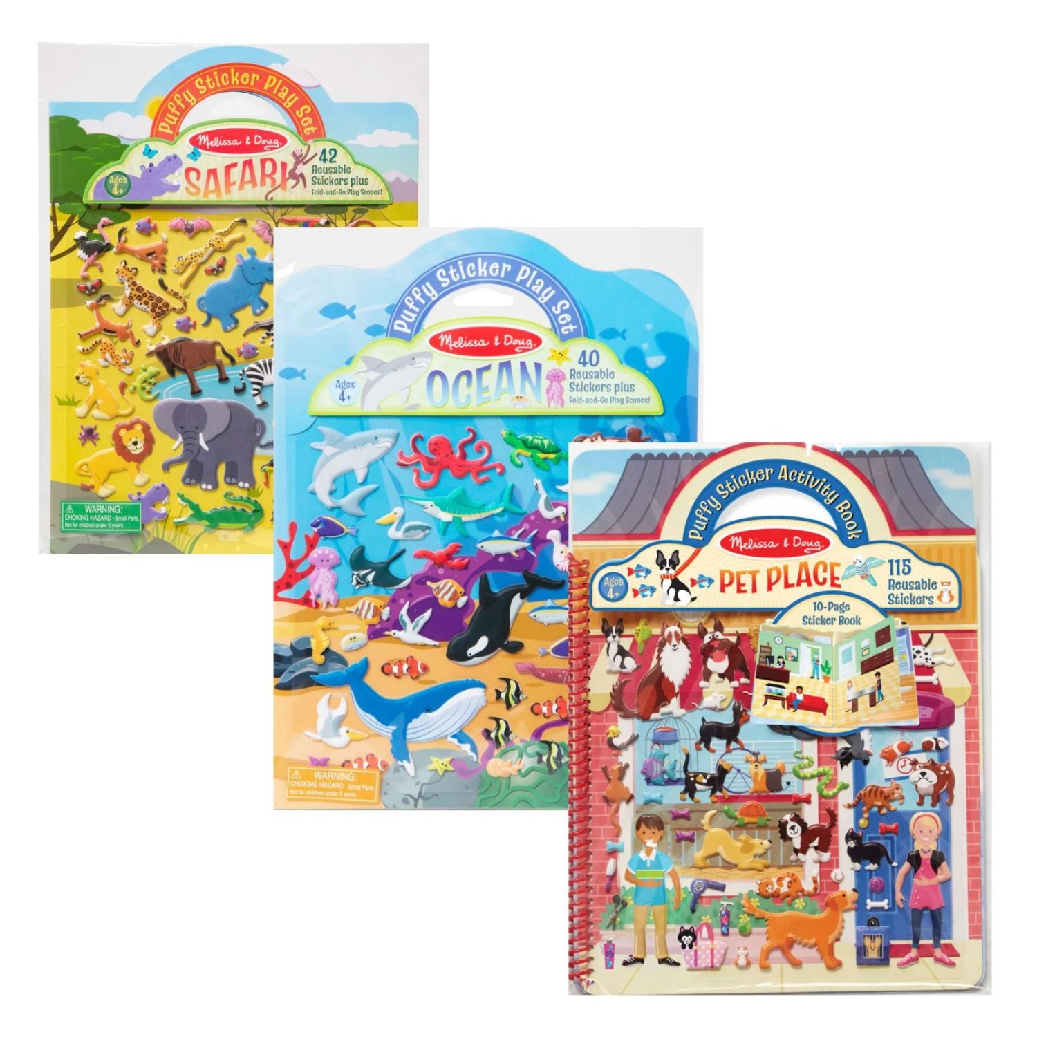 Melissa & Doug Puffy Sticker Bundle - Safari, Ocean and Pet Place