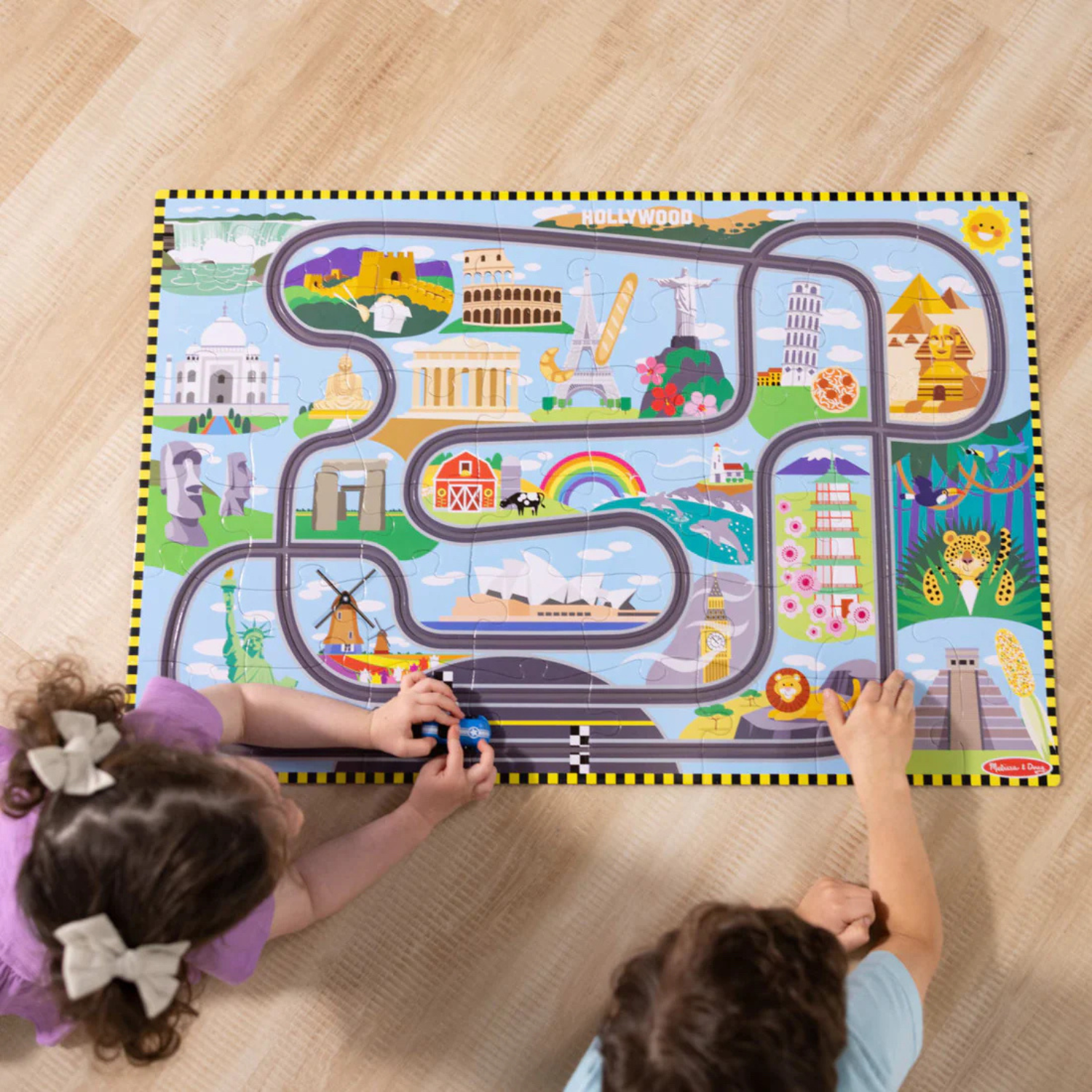 Melissa & Doug Race Around the World Tracks Floor Puzzle – 48 Pieces