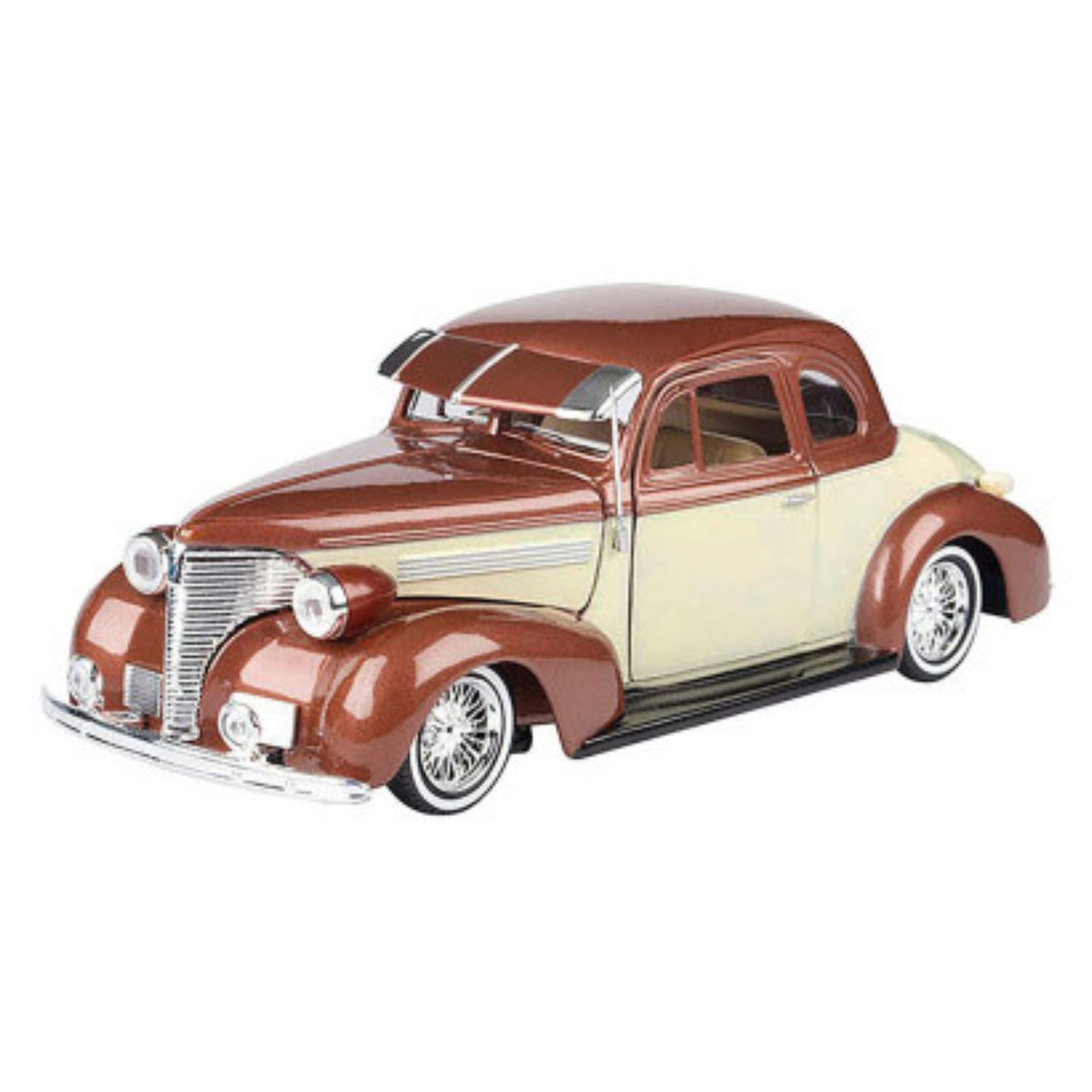 Motormax 1:24 1939 Chevrolet Coupe Get Low Metallic Brown & Cream