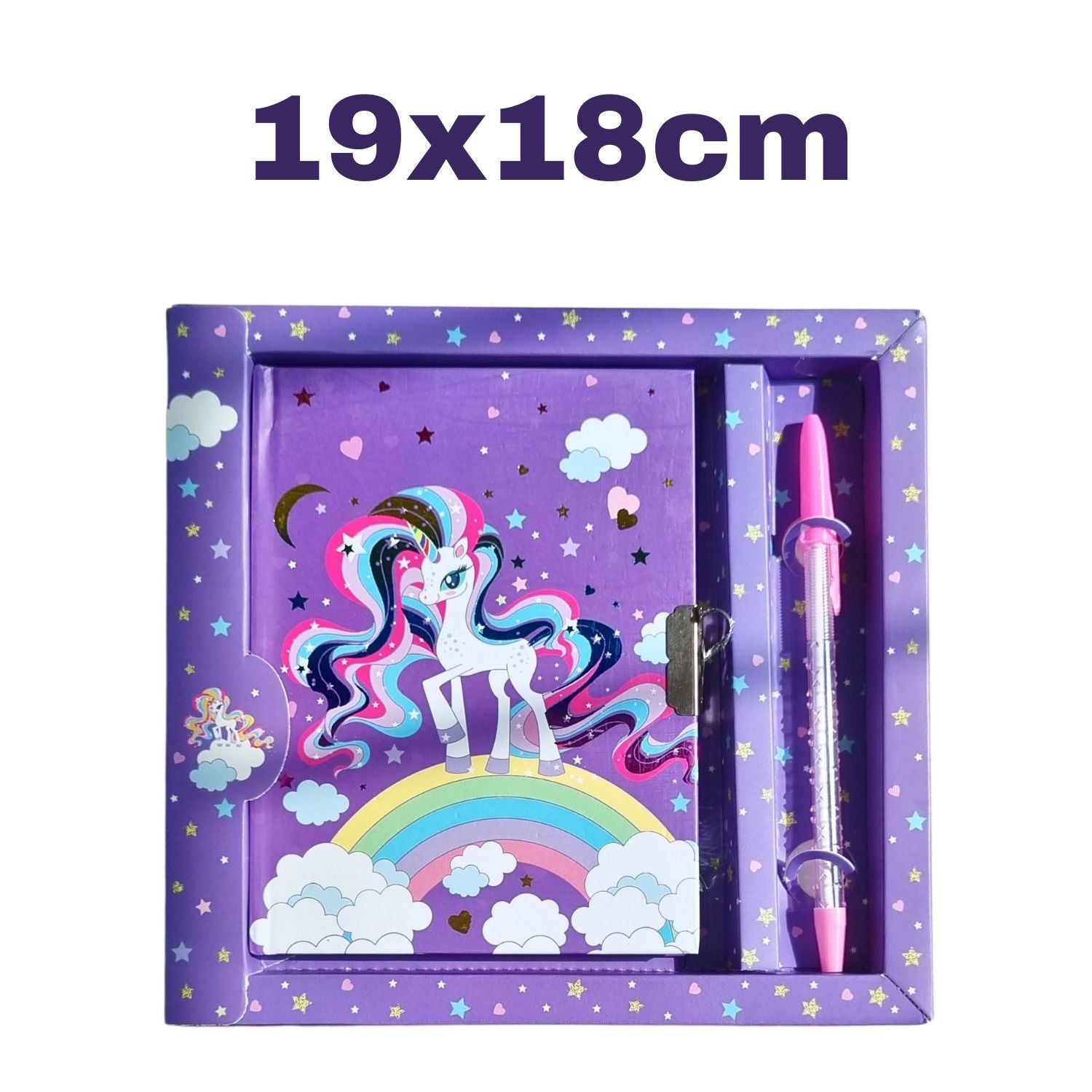 Novelty Unicorn Notebook with pen 19x18cm - Purple