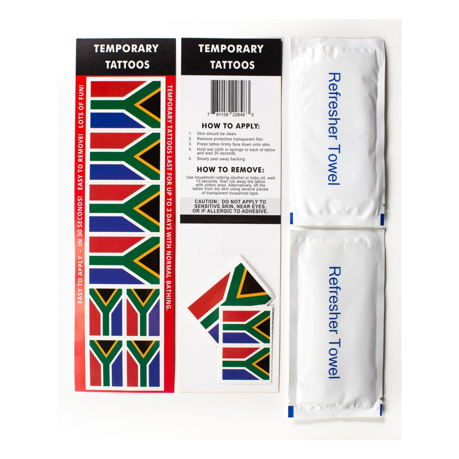 SA Flag Temporary Tattoos - Heart 8Pce