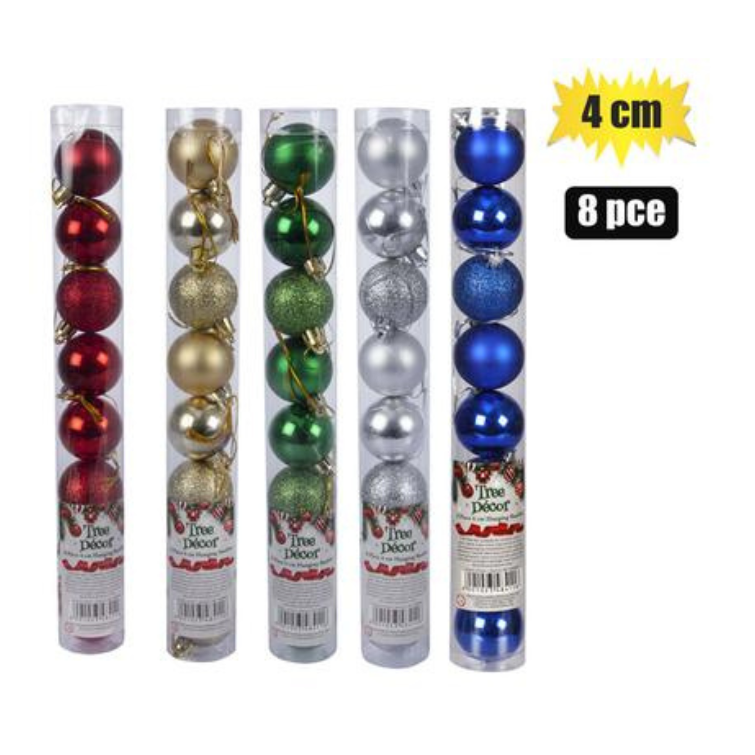 XMAS Tree Decor Balls Tube 8pc 4cm