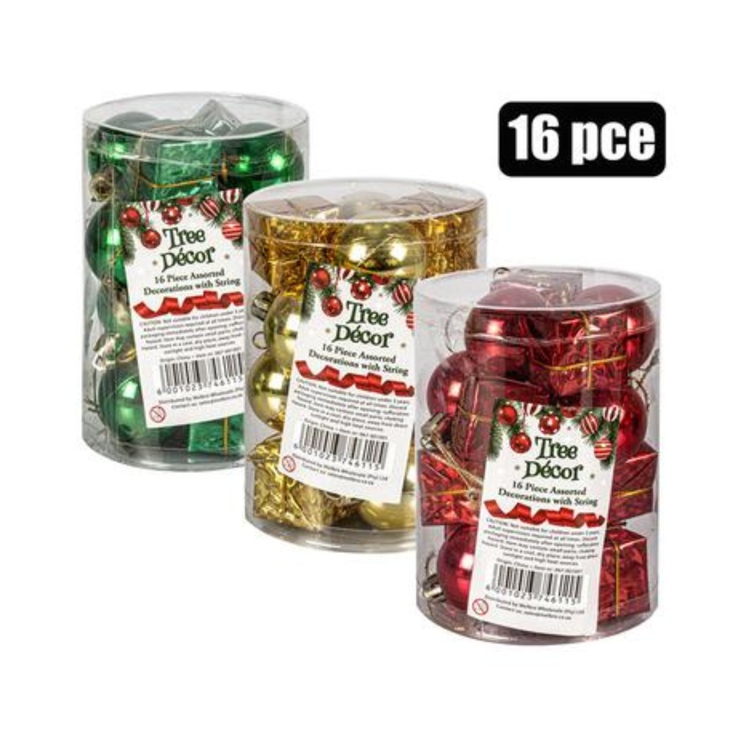 XMAS Tree Decor Balls, Gift 16pc Assorted