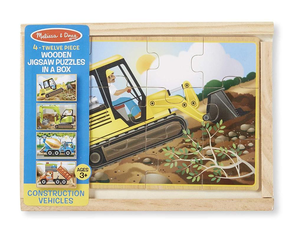 Melissa & Doug Construction Vehicles 4-in-1 Wooden Jigsaw Puzzles