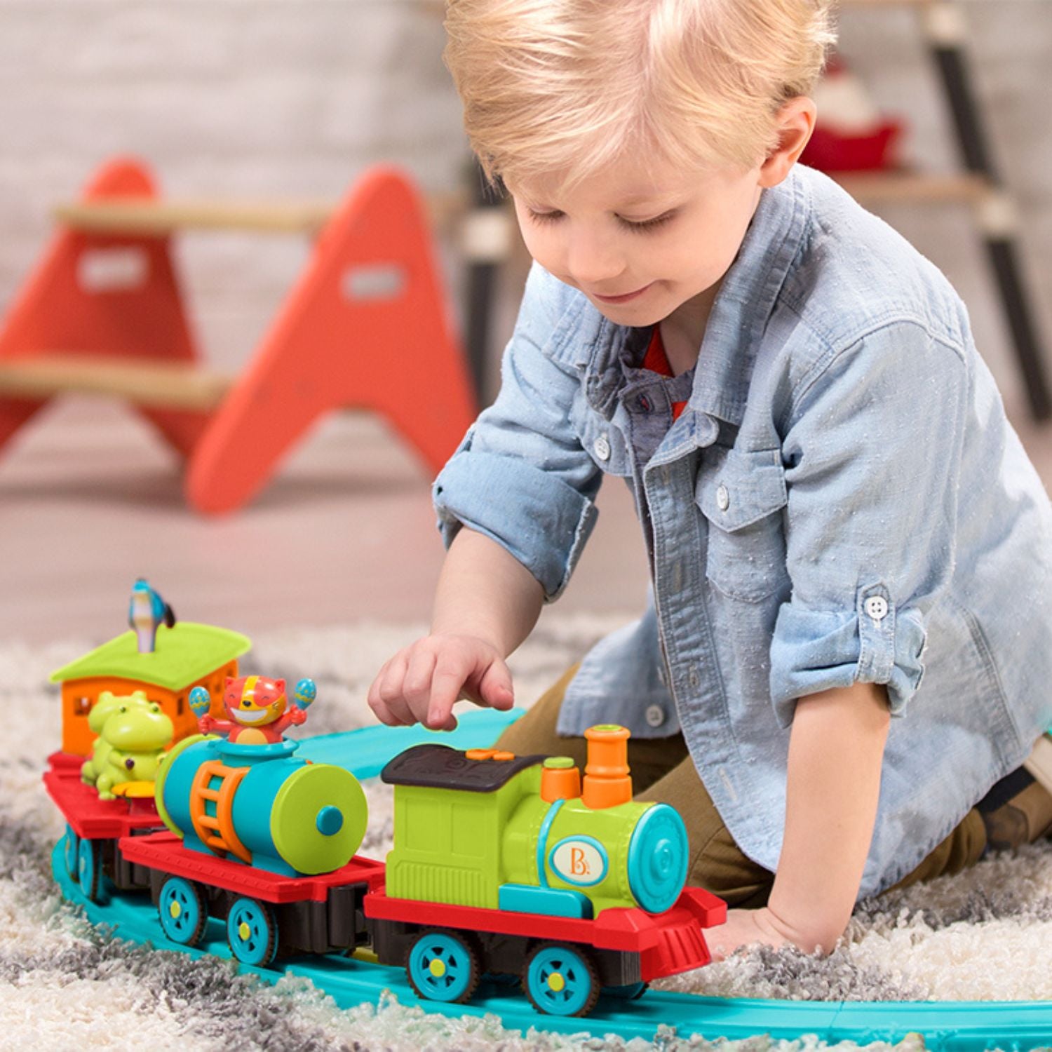 B. toys B. Musical train set The Critter Express