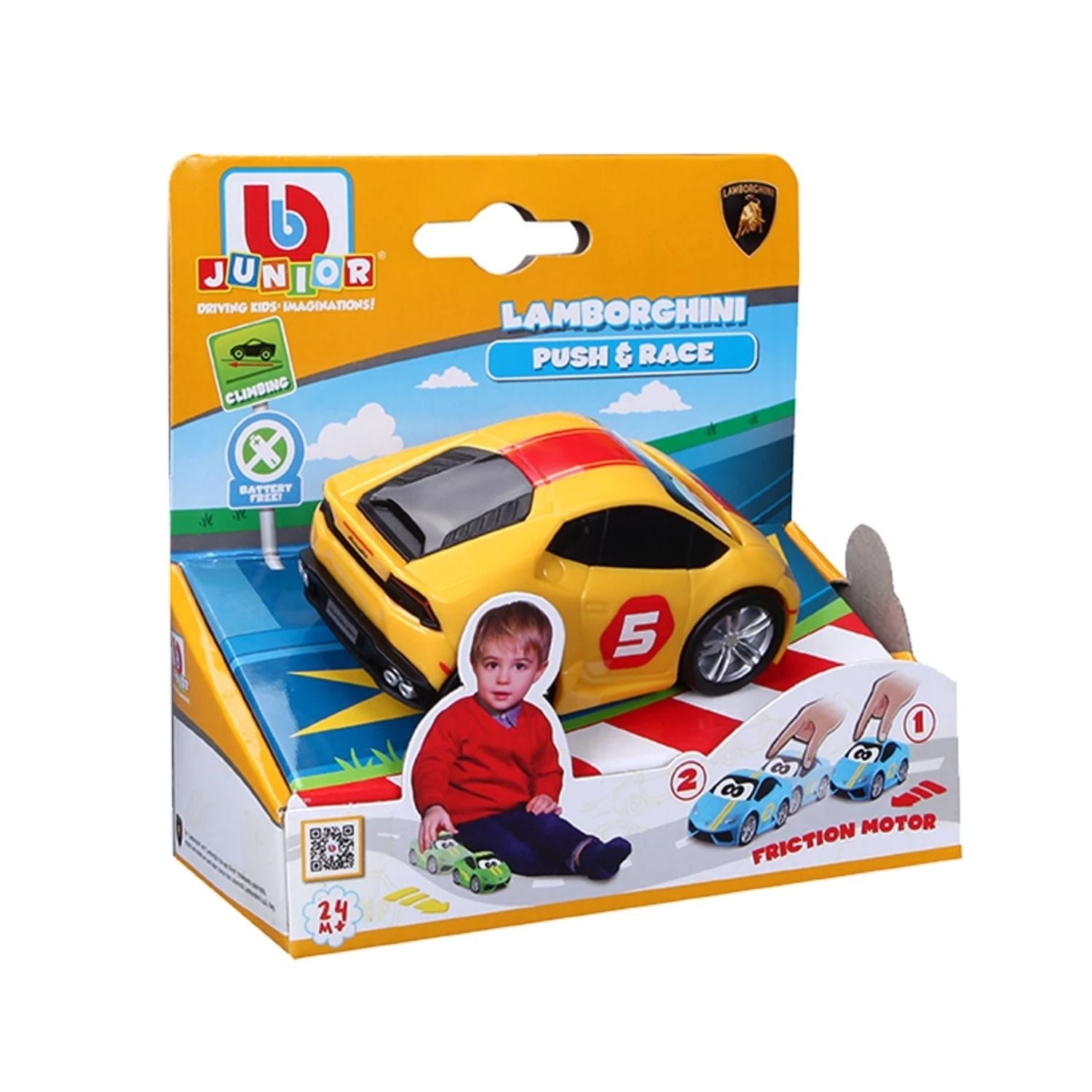 Bburago Junior Push & Race Lamborghini Huracan - Yellow