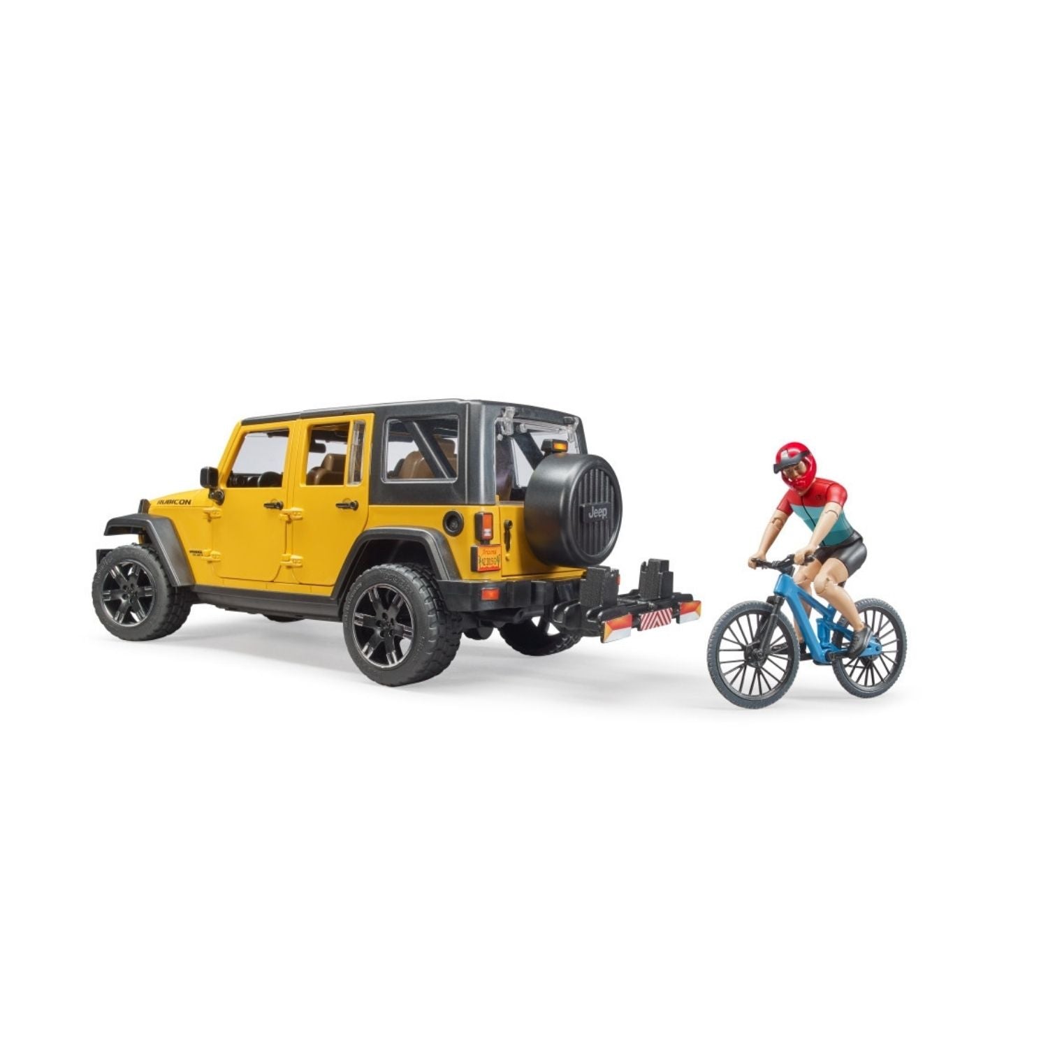 Bruder Jeep Wrangler Rubicon with Mountain Bike & Cyclist