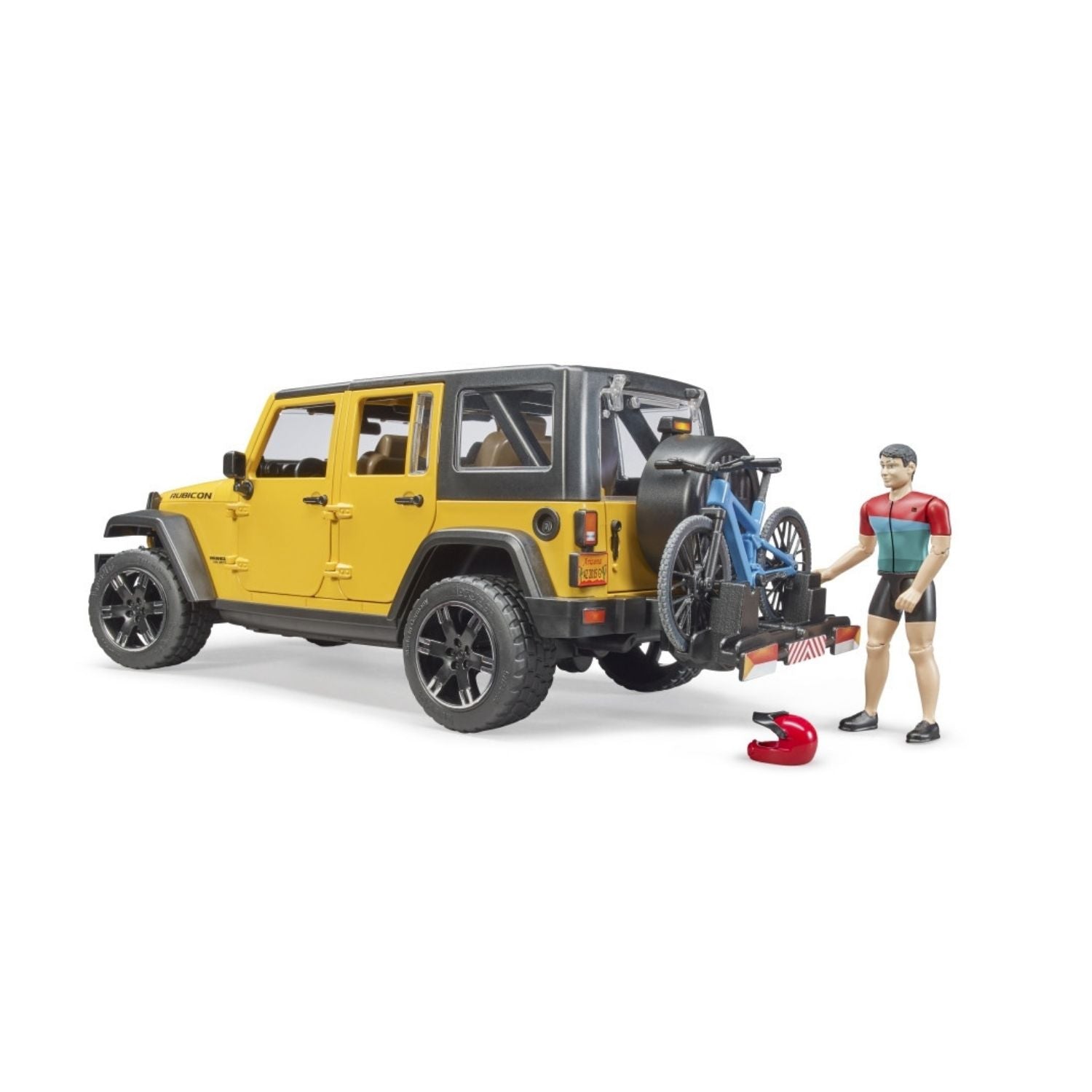 Bruder Jeep Wrangler Rubicon with Mountain Bike & Cyclist