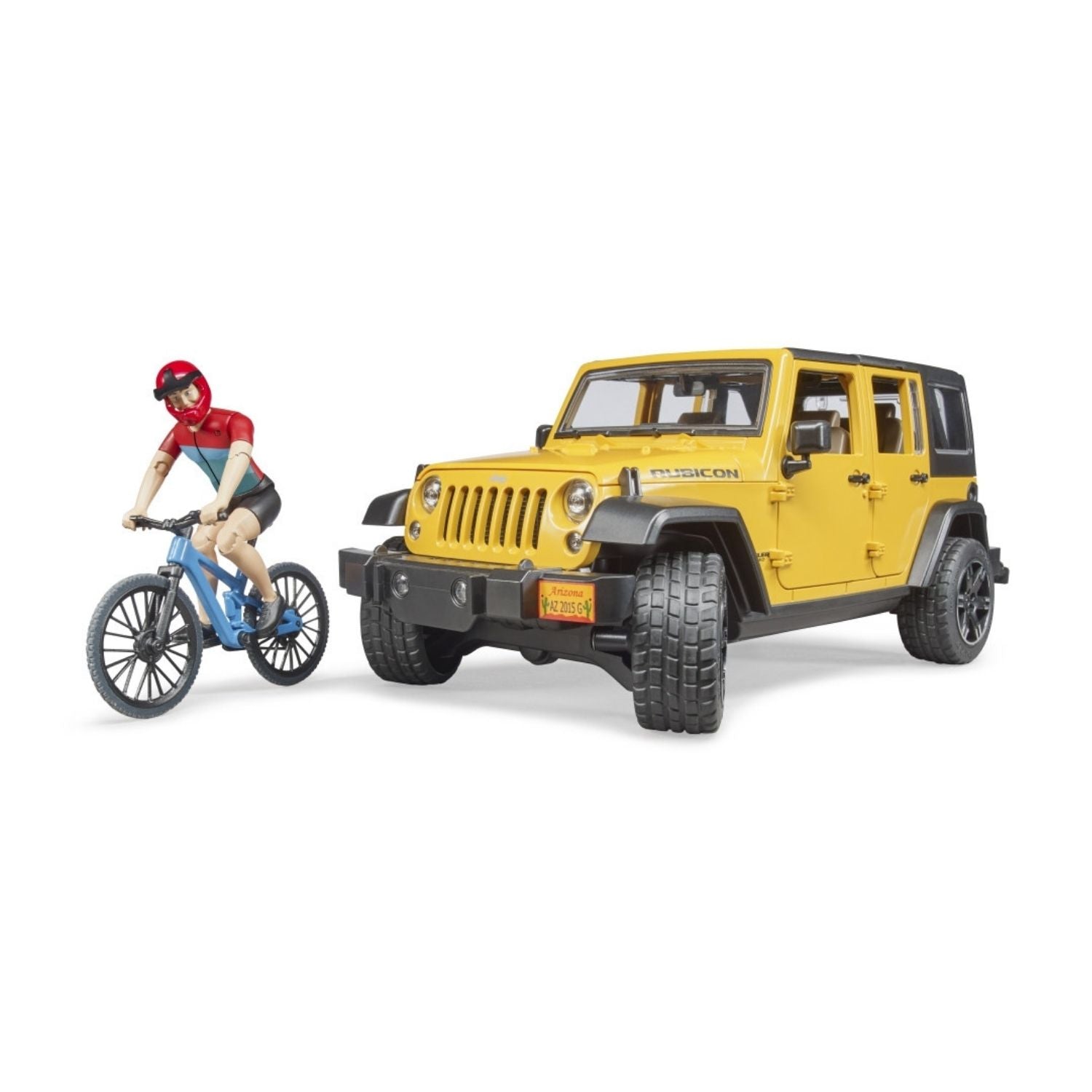 Bruder Jeep Wrangler Rubicon with Mountain Bike & Cyclist