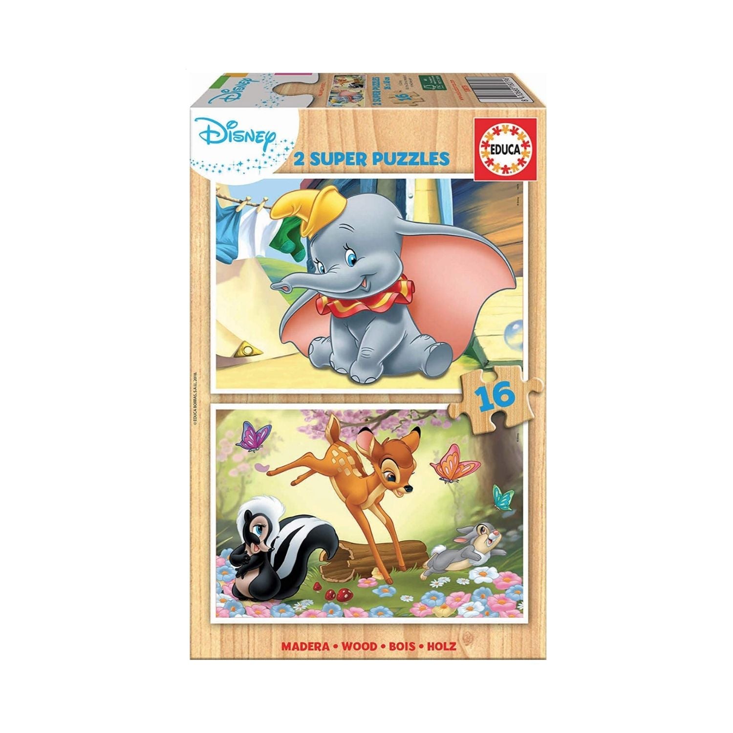 Educa Disney Animals Dumbo & Bambi 2x Puzzles 16 Piece 