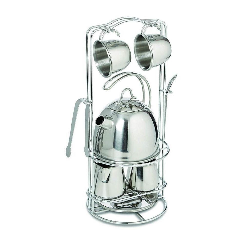 Melissa & Doug Stainless Steel Pretend Play Tea Set and Storage Rack