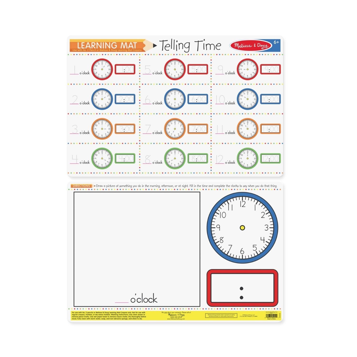 Melissa & Doug Telling Time Write-A-Mat (Bundle of 6)