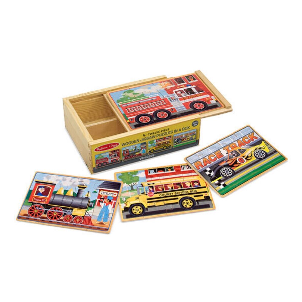 Melissa & Doug Vehicles 4-in-1 Wooden Jigsaw Puzzles in a Storage Box