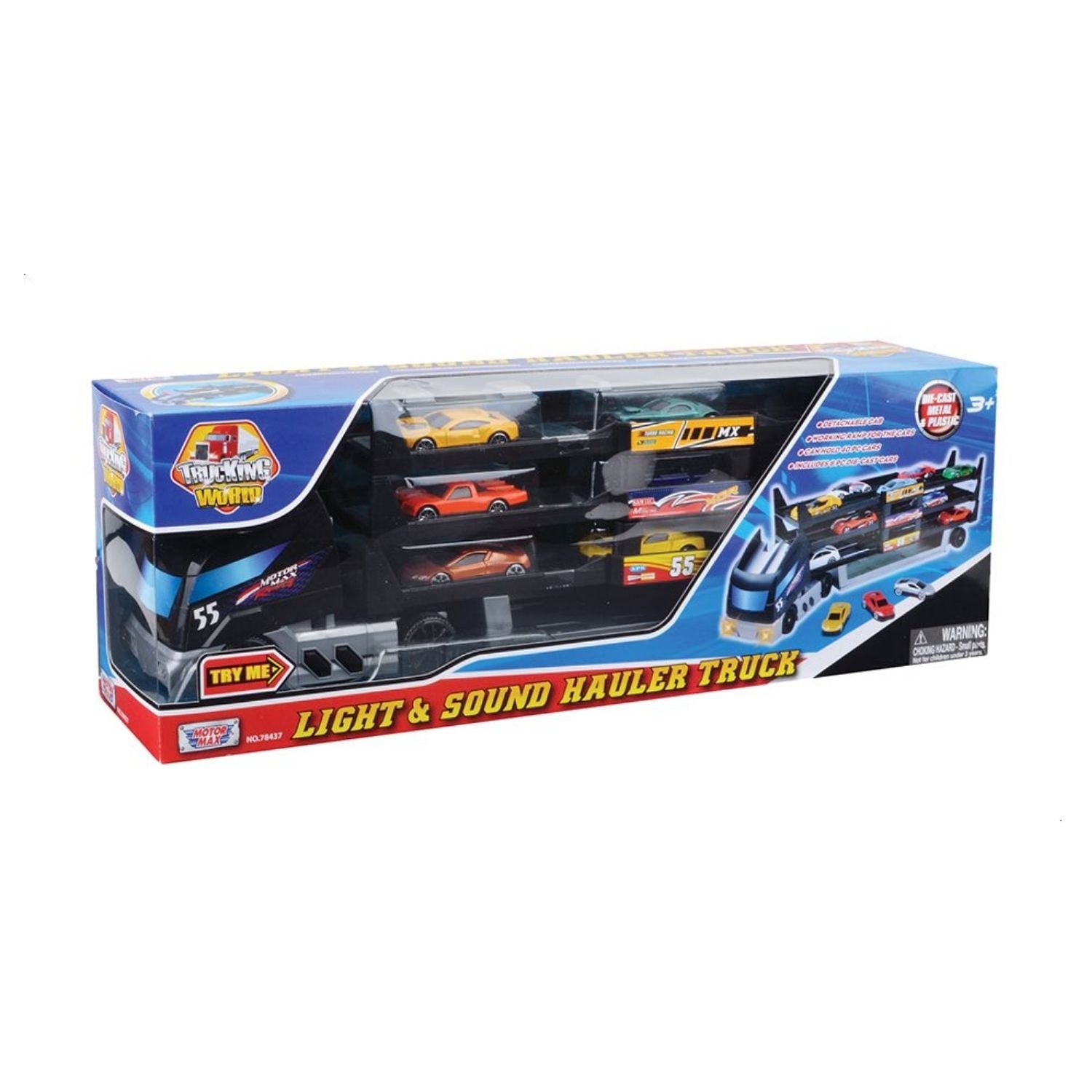 Motormax 48cm Light & Sound Hauler Truck W/6pc 7.5cm Cars