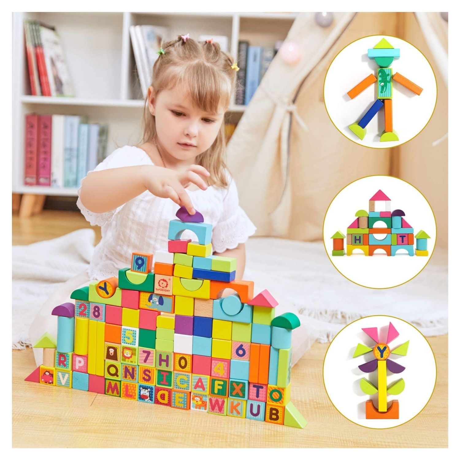 TopBright Wooden ABC, 123 Animal Blocks